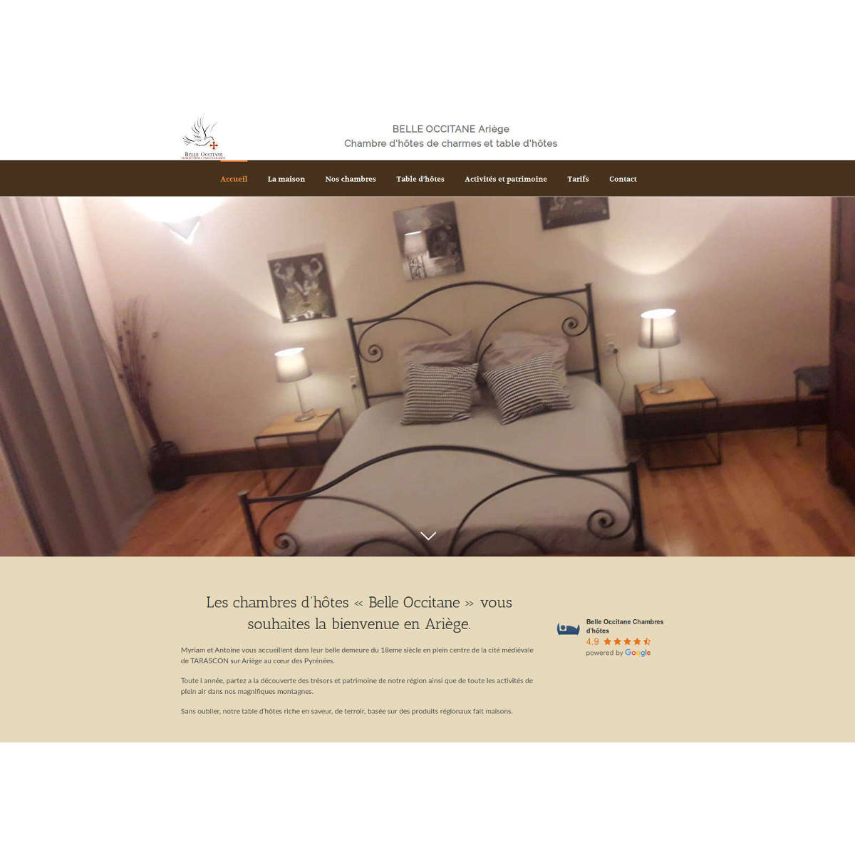 Capture d'écran du site internet Belle Occitane