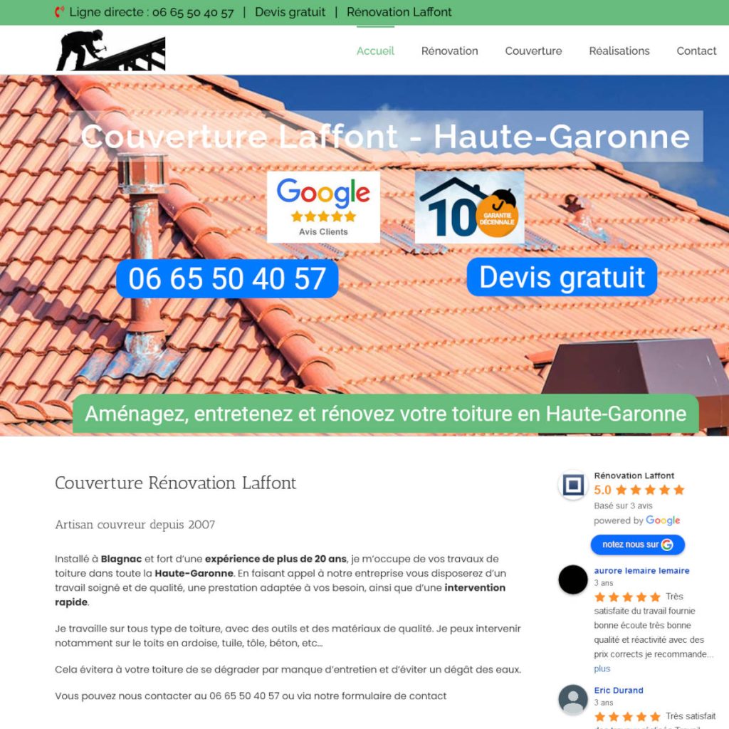 Capture d'écran site internet Rénovation Laffont